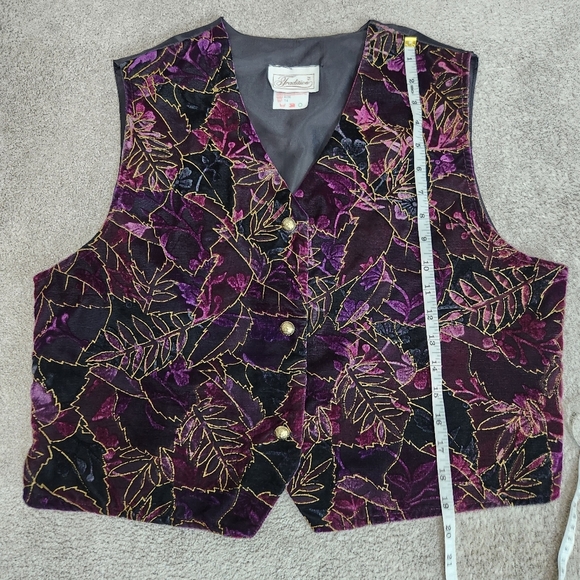 Vintage Retro Purple Velvet Leaf Pattern Whimsigoth Vest 80s Size 14 Fits Large - Picture 9 of 12